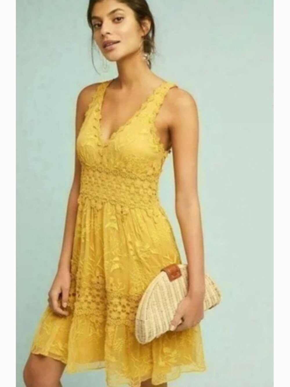 Ranna Gill Anthropologie Veronica Lace Dress V-neck Medium Embroidered Boho NWT